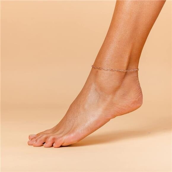 14K-18K Gold Plated Charm Link Flat Gold Anklets for Women | Beaded Marina Link - Picture 2 of 6